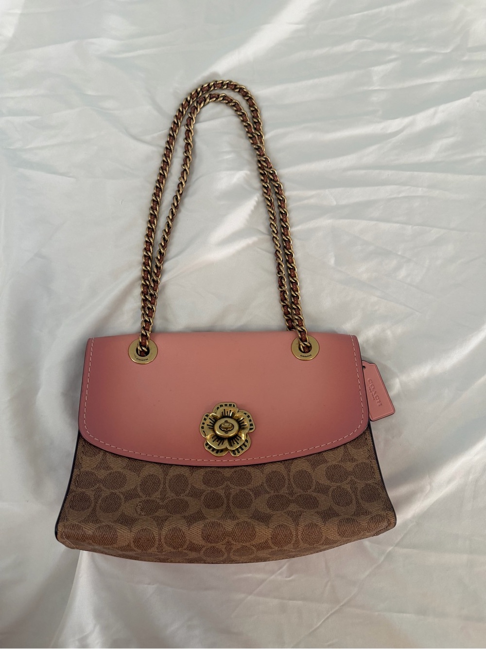 Coach Pink Leather & Signature Canvas Chain Shoulder Bag